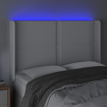 vidaXL Κεφαλάρι Κρεβατιού LED Λευκό 147x16x118/128cm Συνθετ. Δέρμα 1 τεμ.