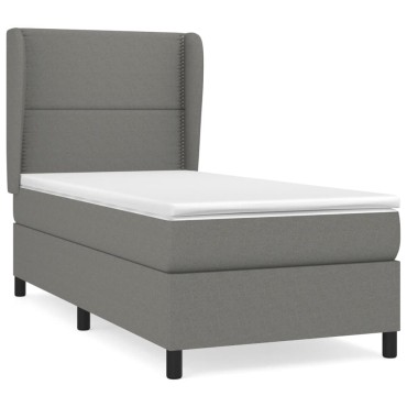vidaXL Κρεβάτι Boxspring με Στρώμα Σκούρο Γκρι 90x190 εκ. Υφασμάτινο
