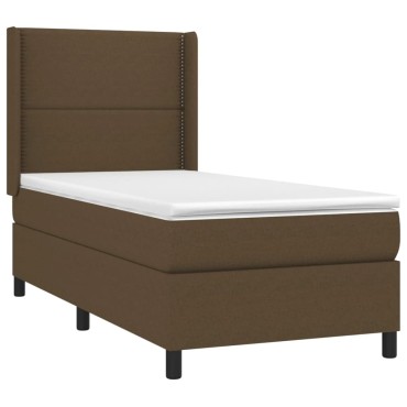 vidaXL Κρεβάτι Boxspring με Στρώμα Σκούρο Καφέ 90x190 εκ. Υφασμάτινο