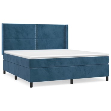 vidaXL Κρεβάτι Boxspring με Στρώμα Σκούρο Μπλε 160x200 εκ. Βελούδινο