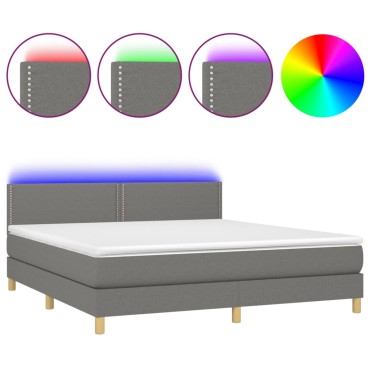 vidaXL Κρεβάτι Boxspring με Στρώμα & LED Σκ.Γκρι 180x200 εκ Υφασμάτινο