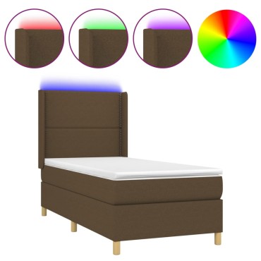 vidaXL Κρεβάτι Boxspring με Στρώμα & LED Taupe 90x200cm Υφασμάτινο 1 τεμ. - Μονό