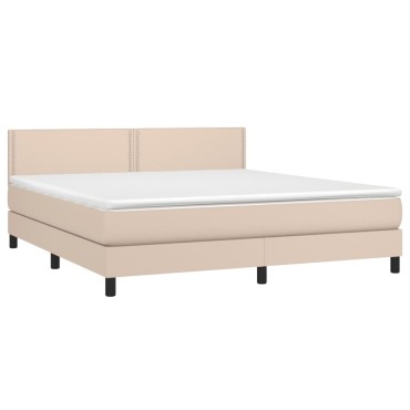 vidaXL Κρεβάτι Boxspring Στρώμα&LED Καπουτσίνο 180x200 εκ. Συνθ. Δέρμα