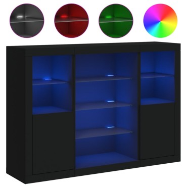 vidaXL Μπουφέδες με Φώτα LED 3 τεμ. Μαύροι από Επεξεργασμένο Ξύλο 142,5x37x100cm