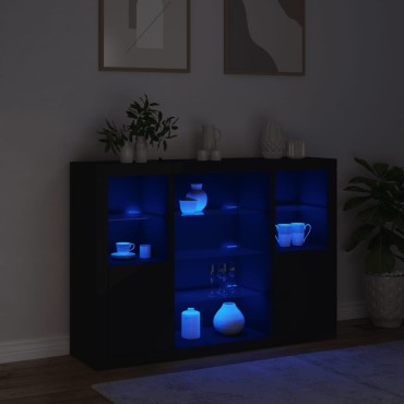 vidaXL Μπουφέδες με Φώτα LED 3 τεμ. Μαύροι από Επεξεργασμένο Ξύλο 142,5x37x100cm