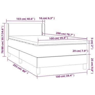 vidaXL Κρεβάτι Boxspring με Στρώμα Σκούρο Μπλε 100x200 εκ. Βελούδινο