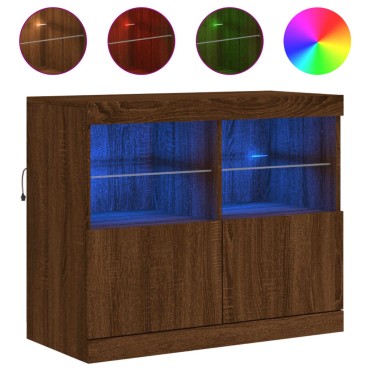 vidaXL Μπουφές με LED Καφέ Δρυς 81x37x67cm 1 τεμ.