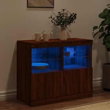 vidaXL Μπουφές με LED Καφέ Δρυς 81x37x67cm 1 τεμ.