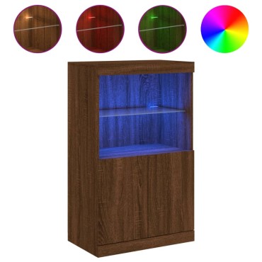 vidaXL Μπουφές με Φώτα LED Καφέ Δρυς 60,5x37x100cm 1 τεμ.