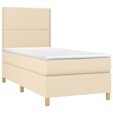 vidaXL Κρεβάτι Boxspring με Στρώμα & LED Κρεμ 100x200 εκ. Υφασμάτινο