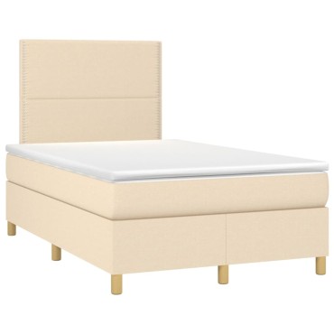 vidaXL Κρεβάτι Boxspring με Στρώμα & LED Κρεμ 120x200cm Υφασμάτινο 1 τεμ. - Μονό