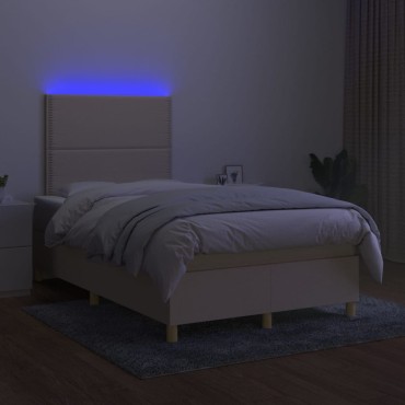 vidaXL Κρεβάτι Boxspring με Στρώμα & LED Κρεμ 120x200cm Υφασμάτινο 1 τεμ. - Μονό