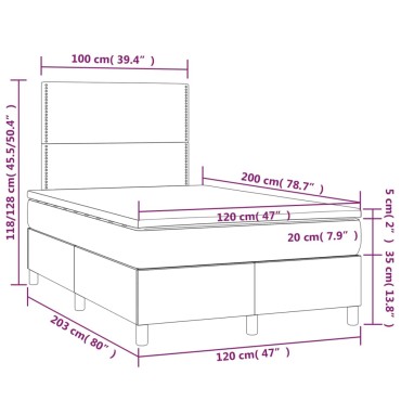vidaXL Κρεβάτι Boxspring με Στρώμα & LED Κρεμ 120x200cm Υφασμάτινο 1 τεμ. - Μονό