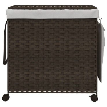 vidaXL Καλάθι Άπλυτων με Τροχούς Σκούρο Καφέ 60x35x60,5 εκ. από Ρατάν