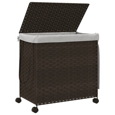 vidaXL Καλάθι Άπλυτων με Τροχούς Σκούρο Καφέ 60x35x60,5 εκ. από Ρατάν