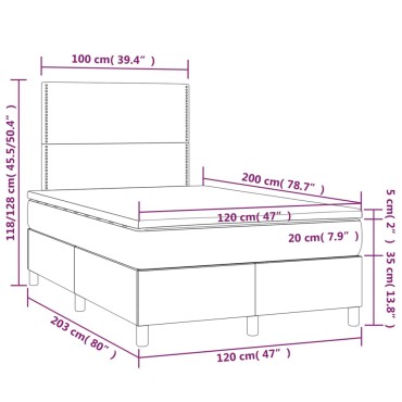 vidaXL Κρεβάτι Boxspring με Στρώμα Κρεμ 120x200cm Υφασμάτινο 1 τεμ. - Μονό