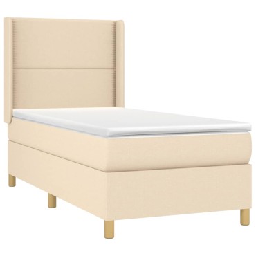 vidaXL Κρεβάτι Boxspring με Στρώμα & LED Κρεμ 100x200 εκ. Υφασμάτινο