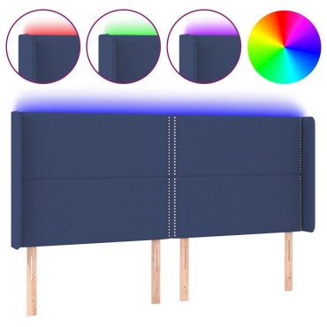 vidaXL Κεφαλάρι Κρεβατιού LED Μπλε 203x16x118/128cm Υφασμάτινο 1 τεμ.