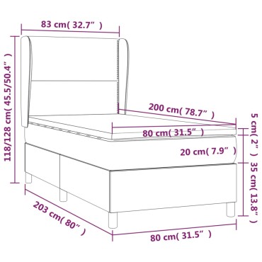 vidaXL Κρεβάτι Boxspring με Στρώμα Σκούρο Γκρι 80x200 εκ. Βελούδινο
