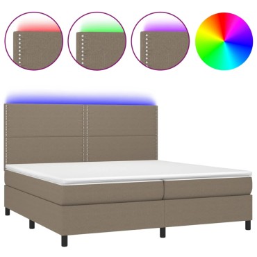 vidaXL Κρεβάτι Boxspring με Στρώμα & LED Taupe 200x200 εκ. Υφασμάτινο