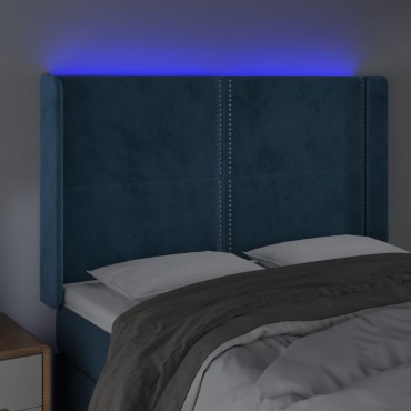 vidaXL Κεφαλάρι Κρεβατιού LED Σκούρο Μπλε 147x16x118/128cm Βελούδινο 1 τεμ.