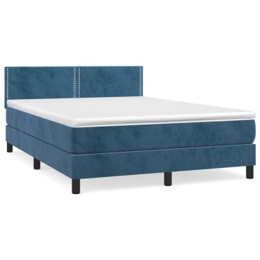 vidaXL Κρεβάτι Boxspring με Στρώμα Σκούρο Μπλε 140x200 εκ. Βελούδινο