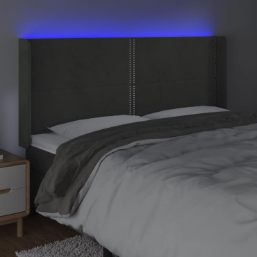 vidaXL Κεφαλάρι Κρεβατιού LED Σκούρο Γκρι 163x16x118/128cm Βελούδινο 1 τεμ.