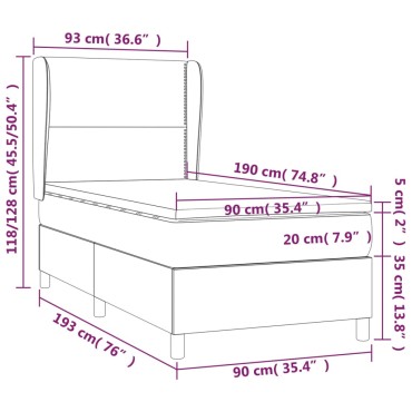 vidaXL Κρεβάτι Boxspring με Στρώμα Taupe 90x190 εκ.Υφασμάτινο