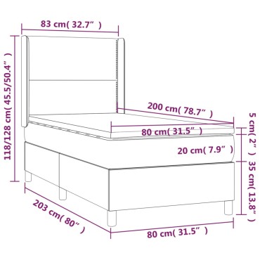 vidaXL Κρεβάτι Boxspring με Στρώμα Σκούρο Γκρι 80x200 εκ. Βελούδινο