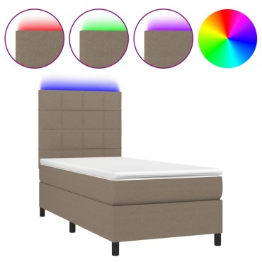 vidaXL Κρεβάτι Boxspring με Στρώμα & LED Taupe 90x190 εκ. Υφασμάτινο