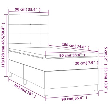 vidaXL Κρεβάτι Boxspring με Στρώμα & LED Taupe 90x190 εκ. Υφασμάτινο
