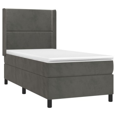 vidaXL Κρεβάτι Boxspring με Στρώμα & LED Σκ. Γκρι 80x200 εκ. Βελούδινο