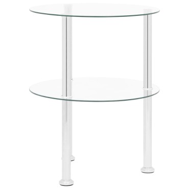322787 vidaXL 2-Tier Side Table Transparent Tempered Glass 38x50cm