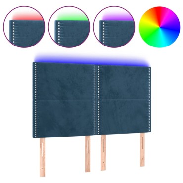 vidaXL Κεφαλάρι Κρεβατιού LED Σκούρο Μπλε 144x5x118/128cm Βελούδινο 1 τεμ.