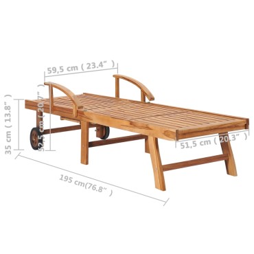 vidaXL Ξαπλώστρα από Μασίφ Ξύλο Teak με Τραπέζι και Μαξιλάρι 40x40x35cm 1 τεμ.