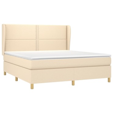 vidaXL Κρεβάτι Boxspring με Στρώμα Κρεμ 160x200cm Υφασμάτινο 1 τεμ. - Διπλό