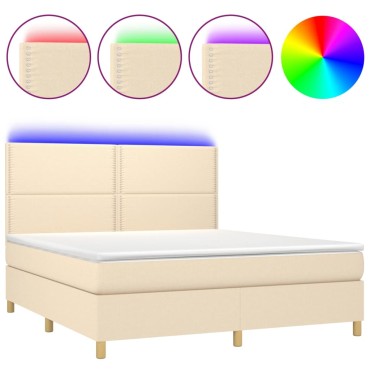 vidaXL Κρεβάτι Boxspring με Στρώμα & LED Κρεμ 160x200cm Υφασμάτινο 1 τεμ. - Διπλό