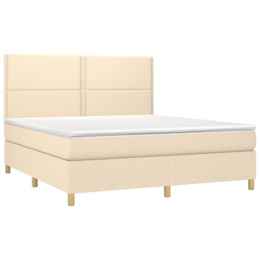 vidaXL Κρεβάτι Boxspring με Στρώμα & LED Κρεμ 160x200cm Υφασμάτινο 1 τεμ. - Διπλό