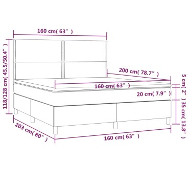 vidaXL Κρεβάτι Boxspring με Στρώμα & LED Κρεμ 160x200cm Υφασμάτινο 1 τεμ. - Διπλό