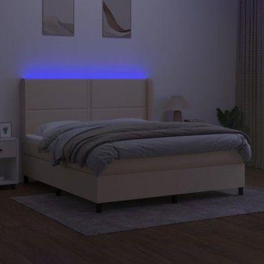 vidaXL Κρεβάτι Boxspring με Στρώμα & LED Κρεμ 160x200cm Υφασμάτινο 1 τεμ. - Διπλό