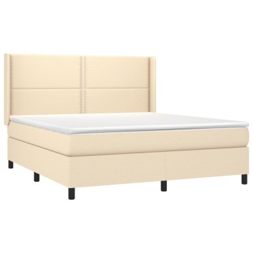 vidaXL Κρεβάτι Boxspring με Στρώμα & LED Κρεμ 160x200cm Υφασμάτινο 1 τεμ. - Διπλό