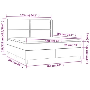vidaXL Κρεβάτι Boxspring με Στρώμα & LED Κρεμ 160x200cm Υφασμάτινο 1 τεμ. - Διπλό