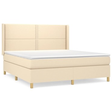 vidaXL Κρεβάτι Boxspring με Στρώμα Κρεμ 160x200cm Υφασμάτινο 1 τεμ. - Διπλό