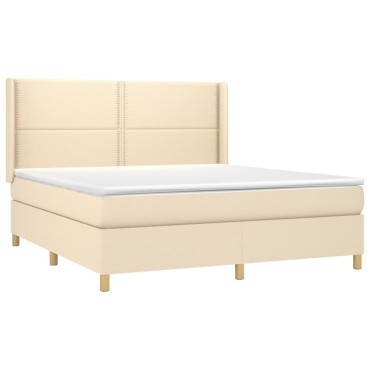 vidaXL Κρεβάτι Boxspring με Στρώμα Κρεμ 160x200cm Υφασμάτινο 1 τεμ. - Διπλό