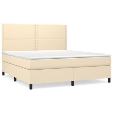 vidaXL Κρεβάτι Boxspring με Στρώμα Κρεμ 160x200cm Υφασμάτινο 1 τεμ. - Διπλό
