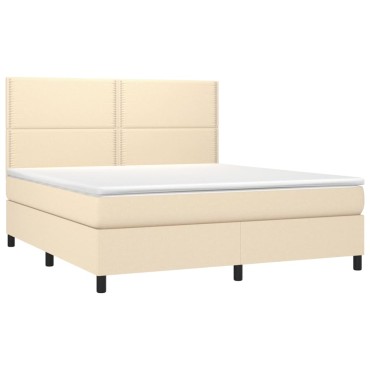 vidaXL Κρεβάτι Boxspring με Στρώμα Κρεμ 160x200cm Υφασμάτινο 1 τεμ. - Διπλό