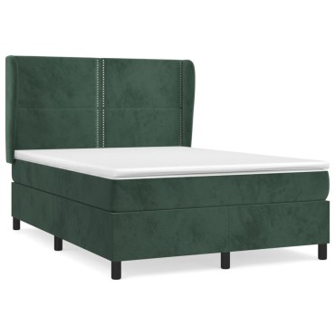 vidaXL Κρεβάτι Boxspring με Στρώμα Σκούρο Πράσινο 140x200εκ. Βελούδινο