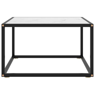 vidaXL Τραπεζάκι Σαλονιού Μαύρο 60x60x35cm Λευκό Γυαλί Όψη Μαρμάρου 1 τεμ.