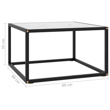 vidaXL Τραπεζάκι Σαλονιού Μαύρο 60x60x35cm Λευκό Γυαλί Όψη Μαρμάρου 1 τεμ.