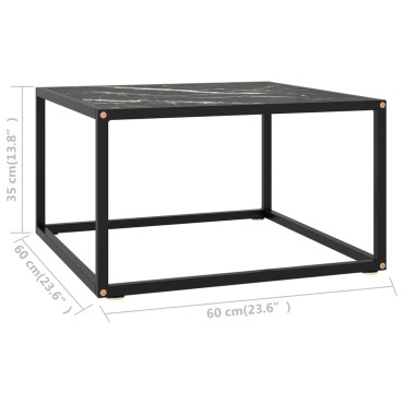 vidaXL Τραπεζάκι Σαλονιού Μαύρο 60x60x35cm Μαύρο Γυαλί Όψη Μαρμάρου 1 τεμ.